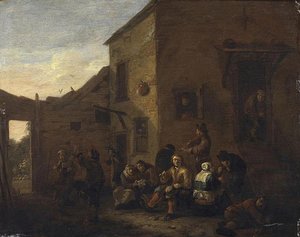 Buveurs A La Porte D'un Cabaret — Egbert Van Der Poel