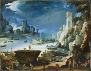River View Wit Large Rock, Paul Bril (copy After), 1601 — Paulus Bril