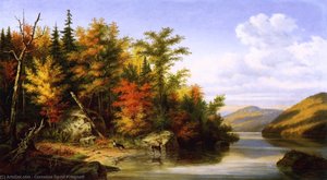 Landscape With Deer And Doe — Cornelius David Krieghoff