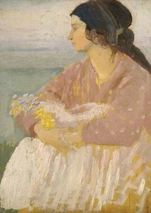Dorelia Seated And Holding Flowers — Augustus Edwin John