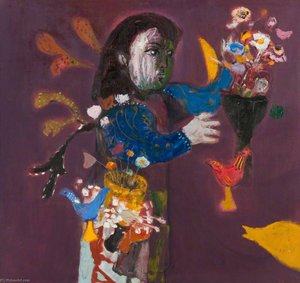 Figure, Flowers And Cocks — David Mcclure