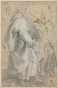 Figura Masculina Con Capa Y Estudios De Su Pierna Izquierda; Estudios De Drapería (para “la Llamada De San Andrés”, Bruselas, Musées Royaux Des Beaux-arts De Belgique) — Federico Fiori Barocci