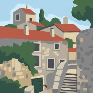 Monolithic Serenity: An Abstracted Mediterranean Vista in Terracotta and Stone