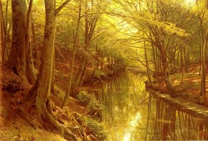A Woodland Stream — Peder Mørk Mønsted