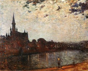 L'eglise Sainte-croix At Ixelles At Night — Theo Van Rysselberghe