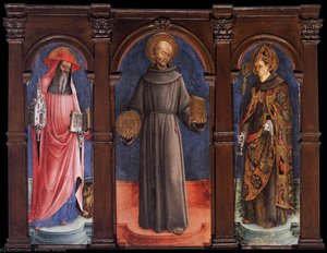 Sts Jerome, Bernardino Of Siena, And Louis Of Toulouse — Антоніо Віваріні