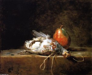 Grey Partridge, Pear And Snare On A Stone Table — Jean-baptiste-siméon Chardin