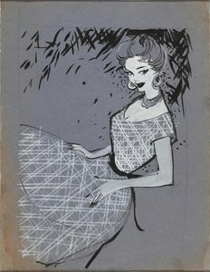 Drawing, Gray And White Plaid Dress — Alceu De Paula Penna