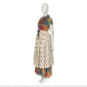 Evening Dress In Cotton Patchwork With Striped And Printed Overskirt — Geoffrey Beene (american, B.1927, D.2004)