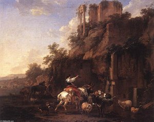 Rocky Landscape With Antique Ruins — Nicolaes Pietersz Berchem