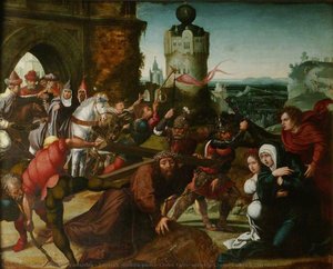 Triptych (middle Panel) Christ Falls, With The Cross, Before A City Gate — Barend Or Barent Van Orley, Bernaert Van Orley Or Barend Van Brussel