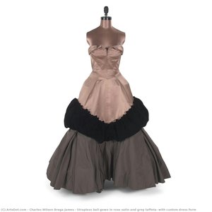 Strapless Ball Gown In Rose Satin And Grey Taffeta, With Custom Dress Form — Charles Wilson Brega James