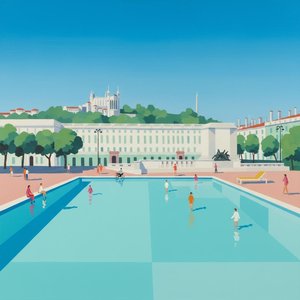 Cerulean Serenity: Eine Monumentale Studie Architektonischer Symmetrie Und Sommerlicher Stille
