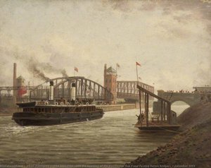 'the Snowdrop' With The Directors Of The Manchester Ship Canal Passing Barton Bridges, 7 December 1893 — Albert Dunington
