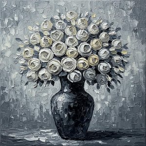 Monochromatic Echoes Of Silver Roses In Sculptural Impasto Relief — David Moreau