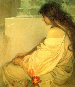Girl With Loose Hair And Tulips — Alfons Maria Mucha