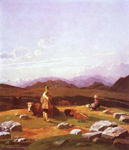 Hunters In Mountain Landscape — Wilhelm Von Kobell