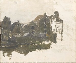 Warehouses On The Teertuinen On The Prinseneiland, Amsterdam, George Hendrik Breitner, 1880 - 1923 — George Hendrik Breitner