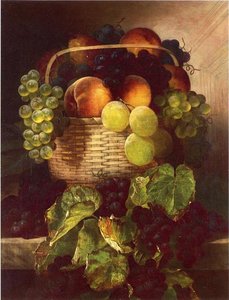 Still Life With Grapes. Plums And Peaches In A Basket — William Mason Brown