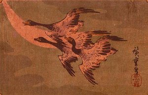 Wild Geese Flying Across A Crescent Moon — Ando Hiroshige
