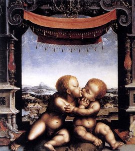 The Infants Christ And Saint John The Baptist Embracing — Joos Van Cleve