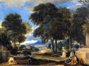 Landscape With A Man Washing His Feet At A Fountain After Poissin — David Cox Den Ældre