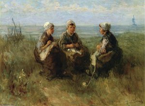 Three Women Knitting By The Sea — Jozef Israëls