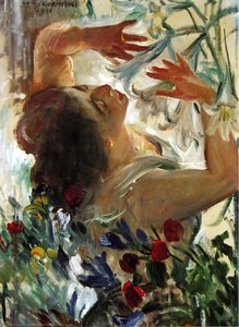 Nainen Liljien Keskuudessa Kasvihuoneessa — Lovis Corinth
