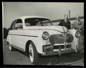 Robert Boyer And Henry Ford Unveiling The Soybean Car, 1941 — Ford Motor Company. Engineering Photographic Department
