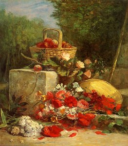Flowers And Fruit In A Garden — Eugène Louis Boudin