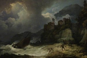 A Storm With Smuggler's Landing — Philip James De Loutherbourg
