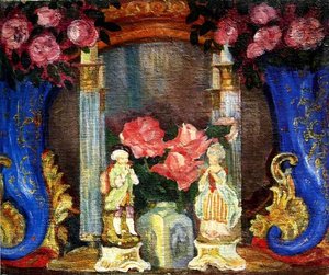 Still Life With Porcelain Figurines And Roses — Sergey Yurievich Sudeikin