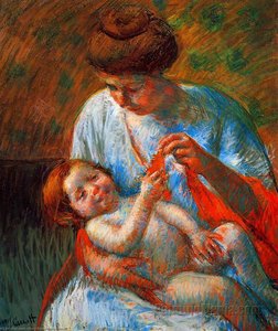 Baby Liegt Auf Dem Schoß Seiner Mutter Und Versucht, Einen Schal Zu Greifen — Mary Stevenson Cassatt