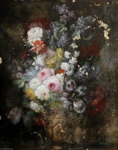 Flowers In A Sculptured Vase — Jacob Van Huysum