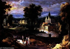 Figures In A Landscape With Village And Castle Beyond — Joos De Momper