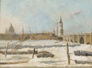 Old London Bridge With The Thames Partially Frozen — Daniel Turner