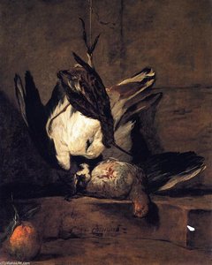 Tufted Lapwing, Grey Partridge, Snipe And Seville Orange — Jean-baptiste-siméon Chardin