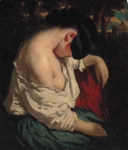 A Female Resting In A Wooded Landscape With A Tower Beyond — William Etty