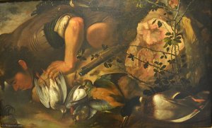 Hunter Drinking From A Stream With Game Birds — Tomás Hiepes