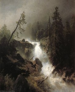 Cascade With A Fisherman — Herman Herzog