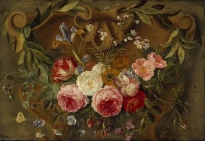 Decorative Still Life Composition With A Garland Of Flowers — Jan Van Kessel The Elder