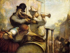 Parade De Saltimbanques, Huile Sur Panneau Parades Travelling Acrobats, Oils On Panel — Honoré Daumier