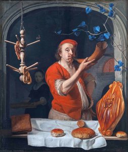 A Baker Blowing His Horn — Gabriel Metsu