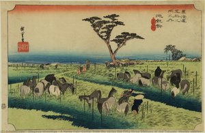 Feria De Caballos, Chiriu, De La Serie Las Cincuenta Y Tres Estaciones Del Tokaido (edición Hoeido) — Utagawa Hiroshige