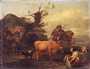 Lavandiere Et Animaux Au Bord De L'eau — 니콜라스 피터스 베르켐