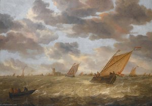 Dutch Shipping In A Stiff Breeze With A View Of Dordrecht Beyond — Abraham Hendricksz. Van Beyeren