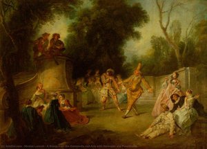 A Scene From The Commedia Dell'arte With Harlequin And Punchinello — Nicolas Lancret