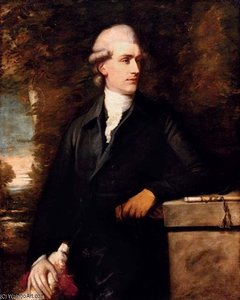 His Left Arm Resting On A Stone Pedestal, With A Dog In A Landscape — Sir Nathaniel Dance Holland