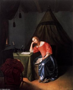 Young Girl Holding A Letter — Netscher, Caspar