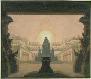The Magic Flute, Opera By Wolfgang Amadeus Mozart. Stage Design For 12th Scene: Sarastro’s Temple Of The Sun — Karl Friedrich Schinkel